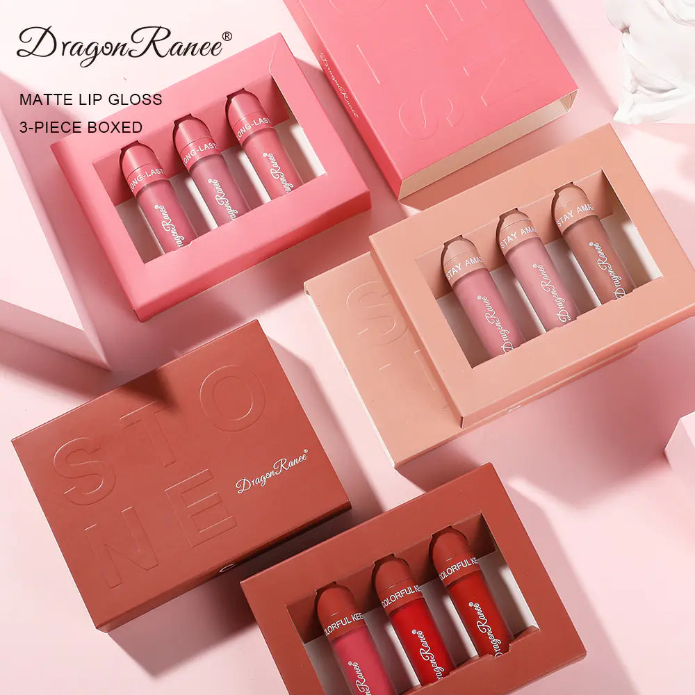 3-Piece Matte Lip Gloss Set Non-Stick to Cup